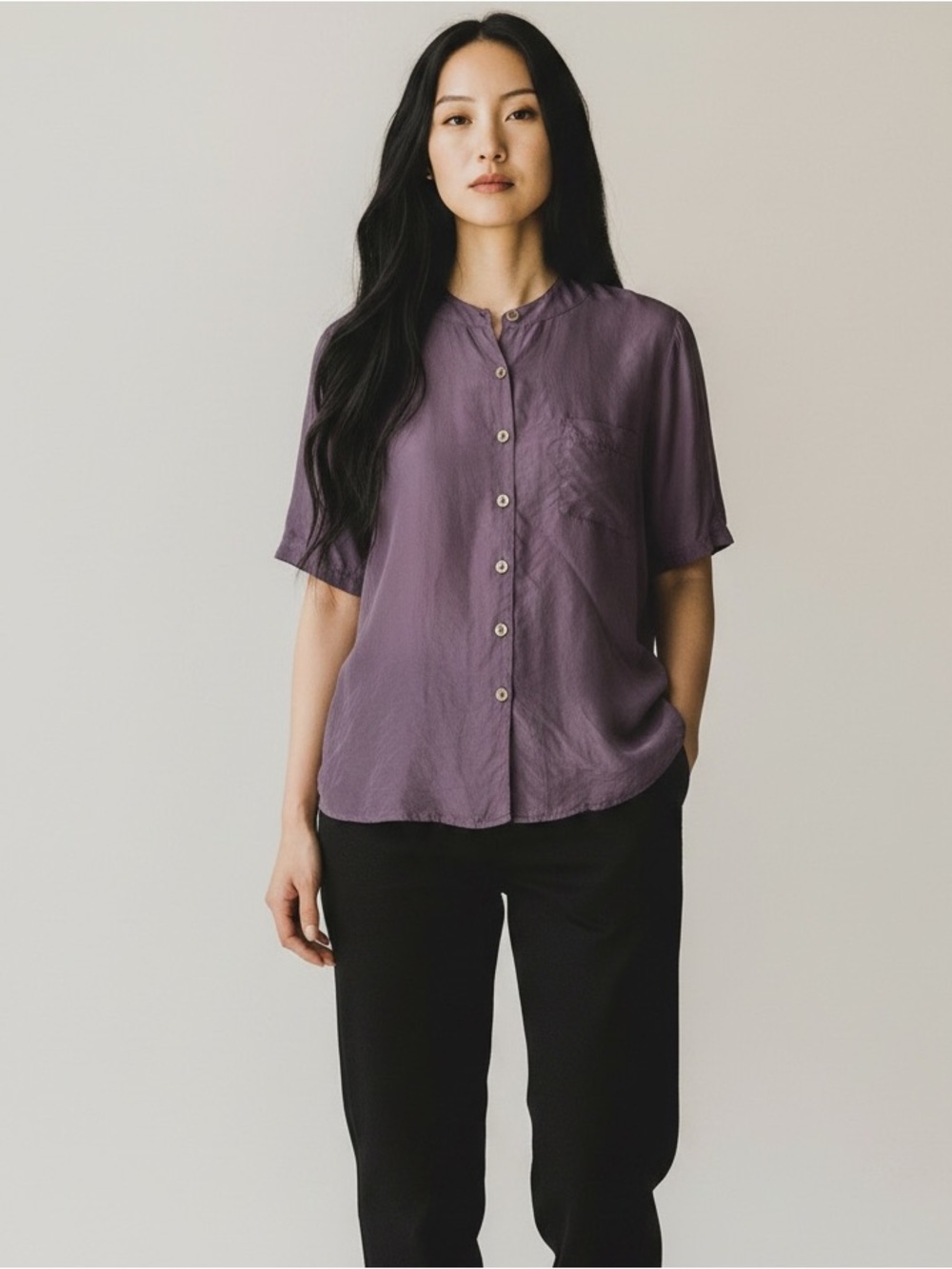 Yessica Size 40 women’s purple silk button circle closure with front left pocket